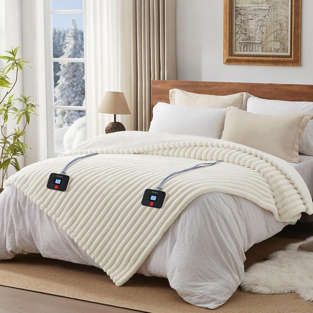 Westinghouse Electric Blanket Queen Size, Super Cozy Luxury Faux Fur & Sherpa Heated Blanket with 10 Heating Levels & 1-12 Hours Auto Off, Fast Heating Blanket, Machine Washable, 84x 90 Inch, Beige