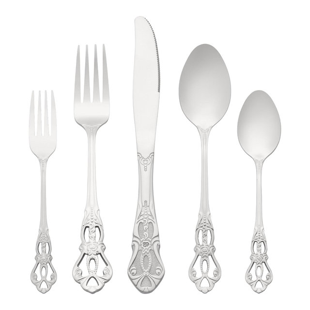 REGALWOVEN 20 Piece Stainless Steel Floral Modern Flatware Cutlery Set Silverware Set Silver