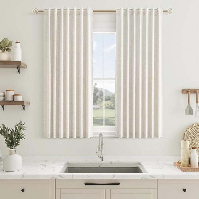 Guken Natural Linen Blackout Curtains 45 Inch Length 2 Panels Set for Living Room Bedroom Back Tab 100% Black Out Linen Drapes Room Darkening Window Curtains 45 Inches Long Ivory Cream