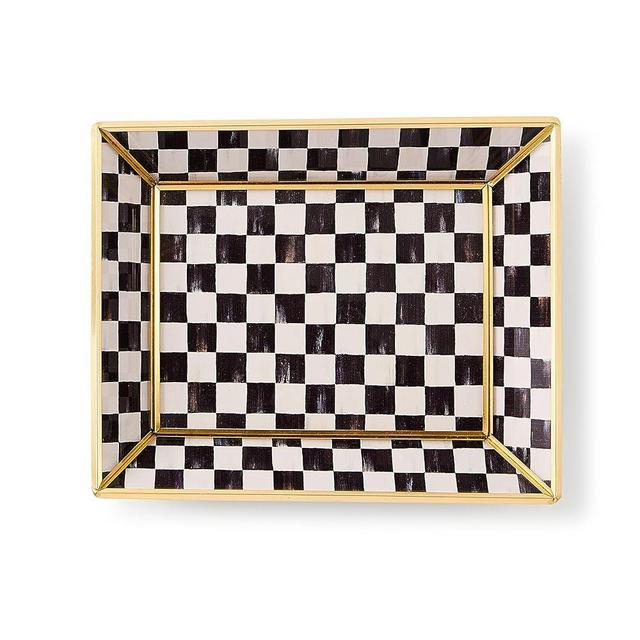 MACKENZIE-CHILDS Glass Tray, Decorative Bathroom Counter Tray, Small, Black-and-White Courtly Check