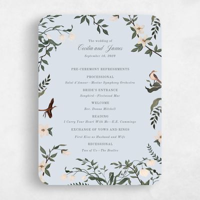 Blue Rounded Wedding Program - Oiseau