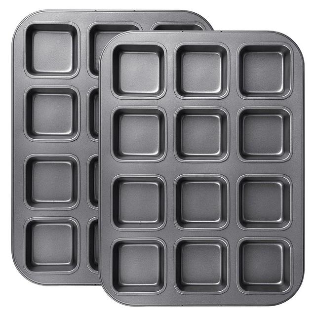 Tiawudi 2 Pack Brownie Pan, Non-stick Baking Bread Pan, Heavy Duty Carbon Steel Mini Muffin Pan, 12-Cavity Loaf Pan