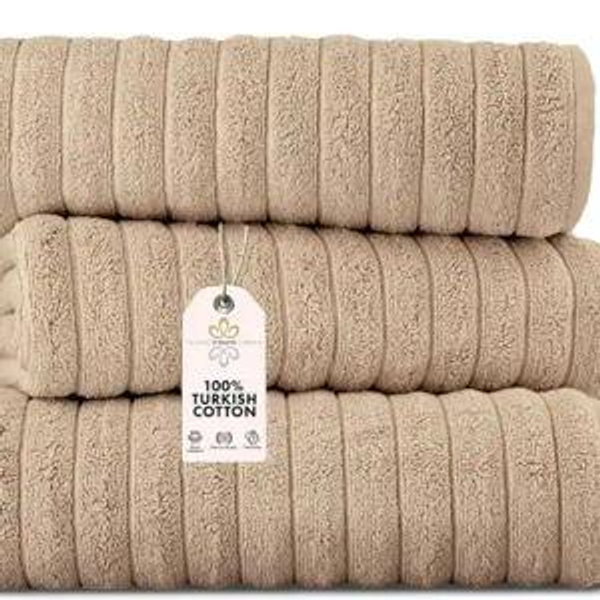 Classic Turkish Towels Cotton Bath Sheets Set of 3 Oversized Ribbed Towels, Ultra-Soft & Absorbent - 40x65
