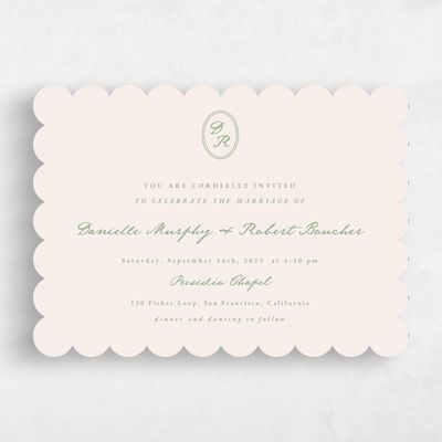 Beige Scalloped Wedding Invitation - Dolores Landscape