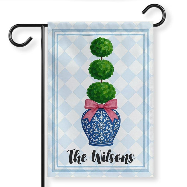 BAVAHA [12"x18"] Personalized Chinoiserie Garden Flag Welcome Blue And White Chinoiserie Flag Housewarming Seasonal Yard Sign Custom Name Gifts Decorations Home Patio Porch Entry (Doubled Sided)