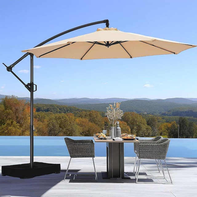 HOMSHADE 10ft Offset Patio Umbrella with Base Included, Cantilever Offset Hanging Patio Outdoor Market Umbrella UPF50+ UV Protection with Easy Tilt and Crank for Pool Deck and Garden