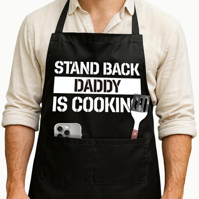 Funny Black Grill Apron with Pockets for Man,Daddy,Husband,Father in Law,Standback Daddy is Cooking,Dad Grilling Apron Gifts from Daughter Son,Man BBQ Cooking Gifts for Birthday Christmas -23