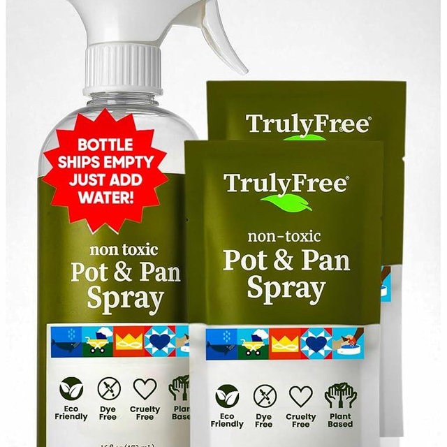 Truly Free Heavy Duty Pot & Pan Spray | Non Toxic Powerful Grease Remover, Multi-Purpose Kitchen Oven Cleaner Spray Degreaser for Stove Top, Grill Citrus Scent | Includes 1 Empty Bottle & 2 Refill