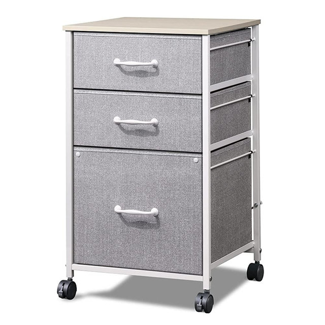DEVAISE Mobile File Cabinet, Rolling Printer Stand with 3 Drawers, Fabric Vertical Filing Cabinet fits A4 or Letter Size for Home Office, Light Grey
