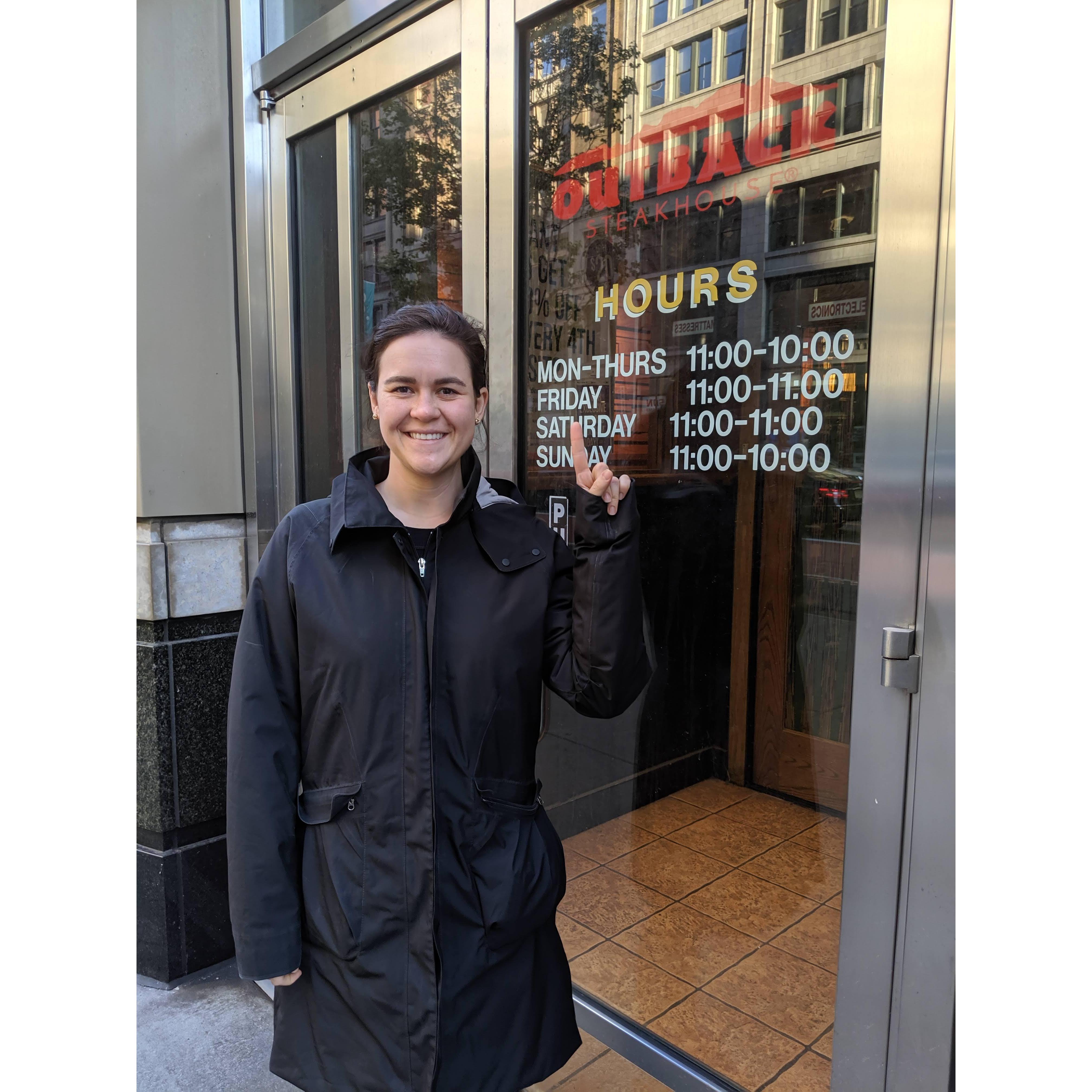 Surprise Date! Not all of our surprises are elaborate. Kathryn had never been to Outback Steakhouse (gasp!).