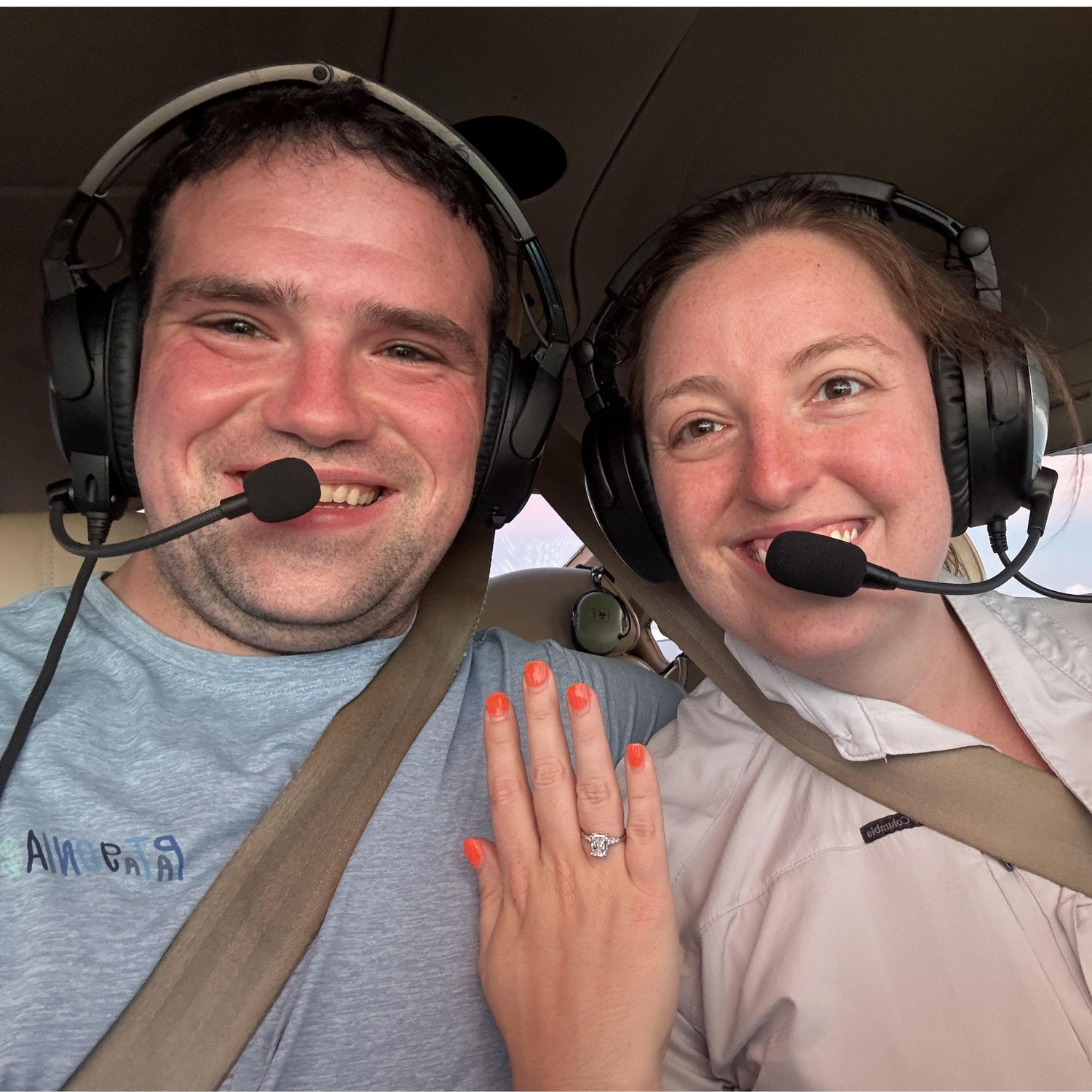 Flying home after getting engaged!