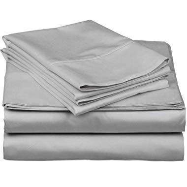 True Luxury 1000-Thread-Count 100% Egyptian Cotton Bed Sheets, 4-Pc King Silver Sheet Set, Single Ply Long-Staple Yarns, Sateen Weave, Fits Mattress Upto 18'' Deep Pocket