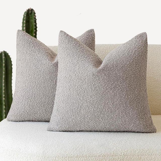 Foindtower Pack of 2, Decorative Textured Boucle Throw Pillow Covers Accent Solid Pillow Cases Cozy Soft Couch Cushion Case for Chair Sofa Bedroom Living Room Home Decor 22 x 22 Inch Neutral Grey