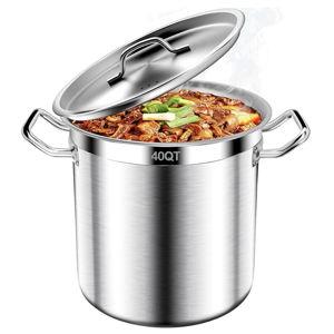 Large Stock Pot-40QT Stainless Steel Stockpot with Lid, Heavy Duty Tri-Ply Bottom Commercial Grade Stock Pot & Stockpots for Boiling Cooking Soup Stew Canning Cooking Pots,Big Stockpot, Deep Cookware