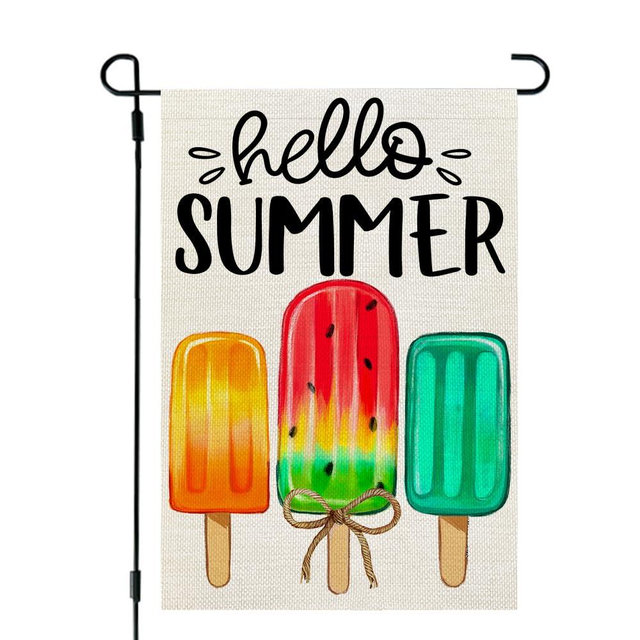 CROWNED BEAUTY Summer Garden Flag Popsicles Double Sided 12x18 Inches Burlap Seasonal Decoration for Outside Yard