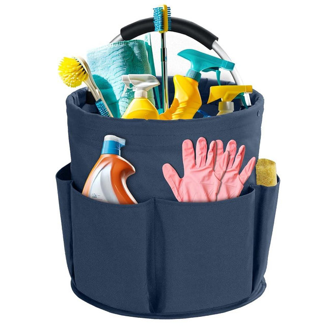 Bototack Cleaning Caddy with Handle, Cleaning Products Organiser, 17L Foldable Storage Basket, Cleaning Caddy Organiser, Portable Multi Cleaning Bucket Bag for Home, Garden (Dark Blue)