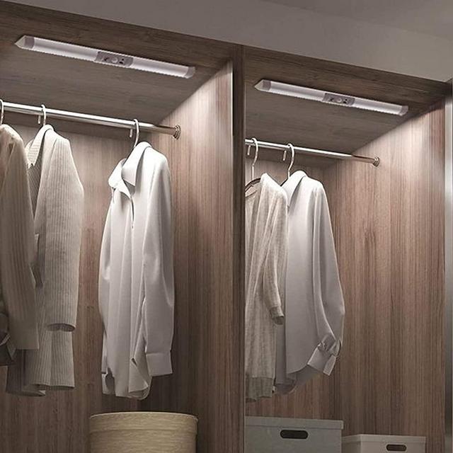 2 Pack Motion Sensor Closet Lighting with Germany Osram Beads, Eye Protection Design for Under Cabinet Lights Automatic Wireless Lighting, LED Rechargeable Night Lighting for Wardrobe Pantry Light
