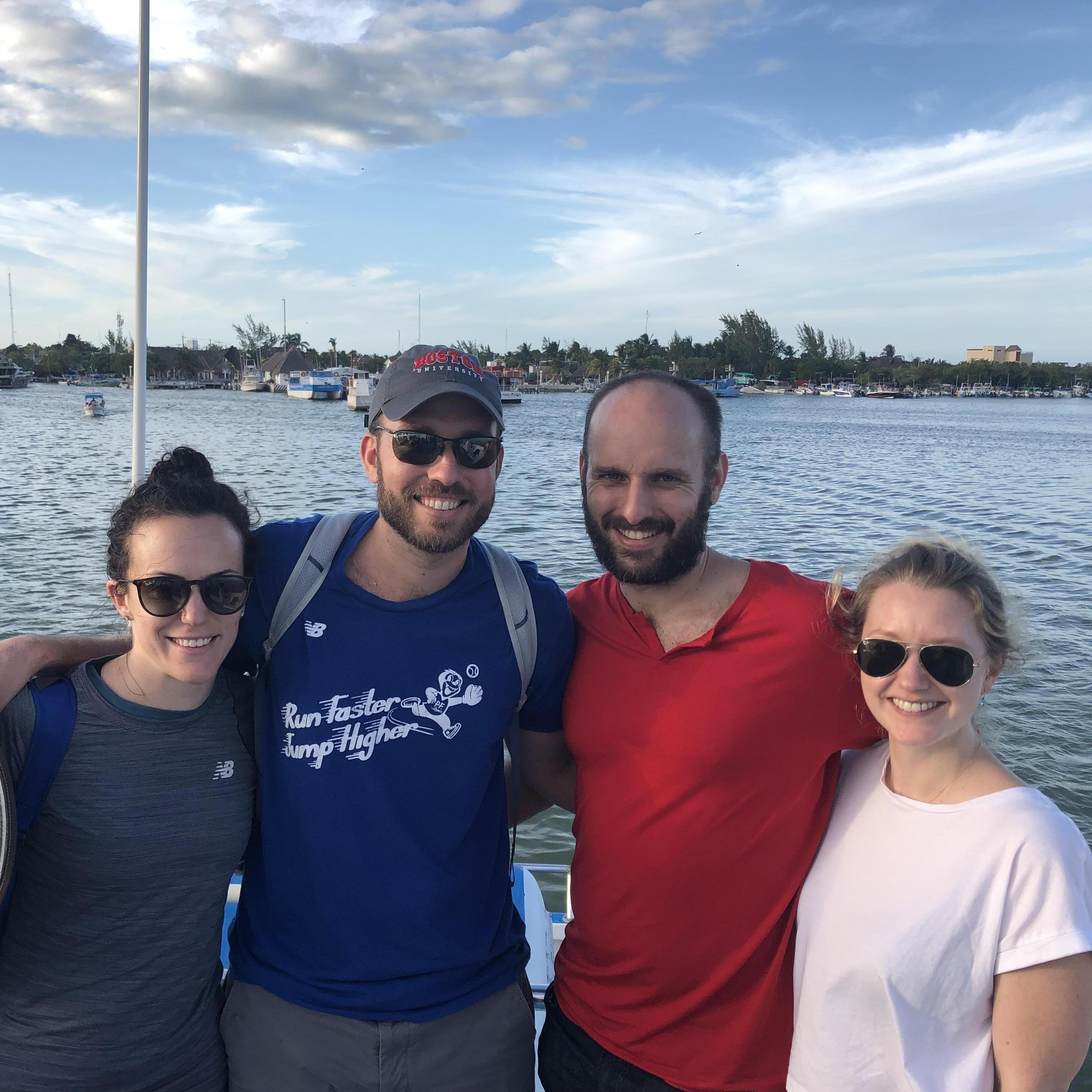 December 2019 on the ferry to Isla Holbox, Mexico with Jacob and Gillian