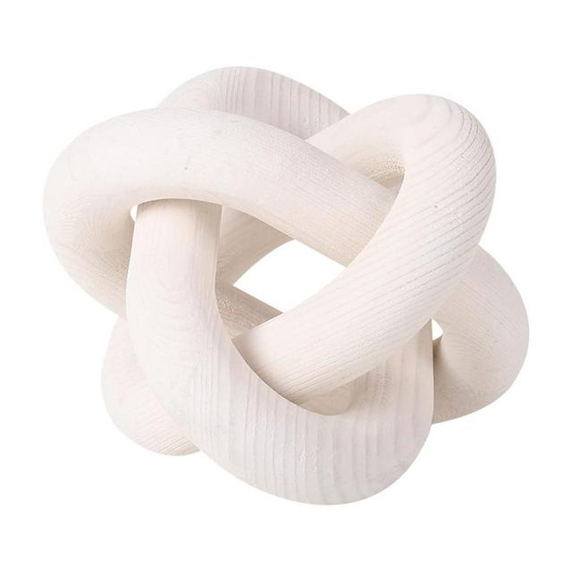 Renococo Wood Chain Link Decor 3-Link,6 Inch Dia Wood ,White/Wood Color Hand Carved,Knot Decorative Object,Coffee Table Decor,Country Chain Knot Decor,Mom Gifts