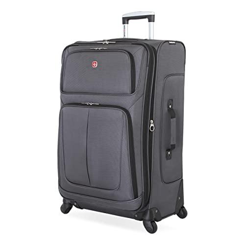 SwissGear Sion Softside Luggage with Spinner Wheels, Dark Grey, Checked-Large 29-Inch
