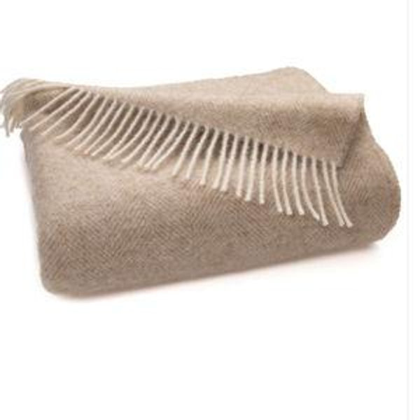 Southampton Home Shetland Lambswool Herringbone Throw – Linen | Woven in England