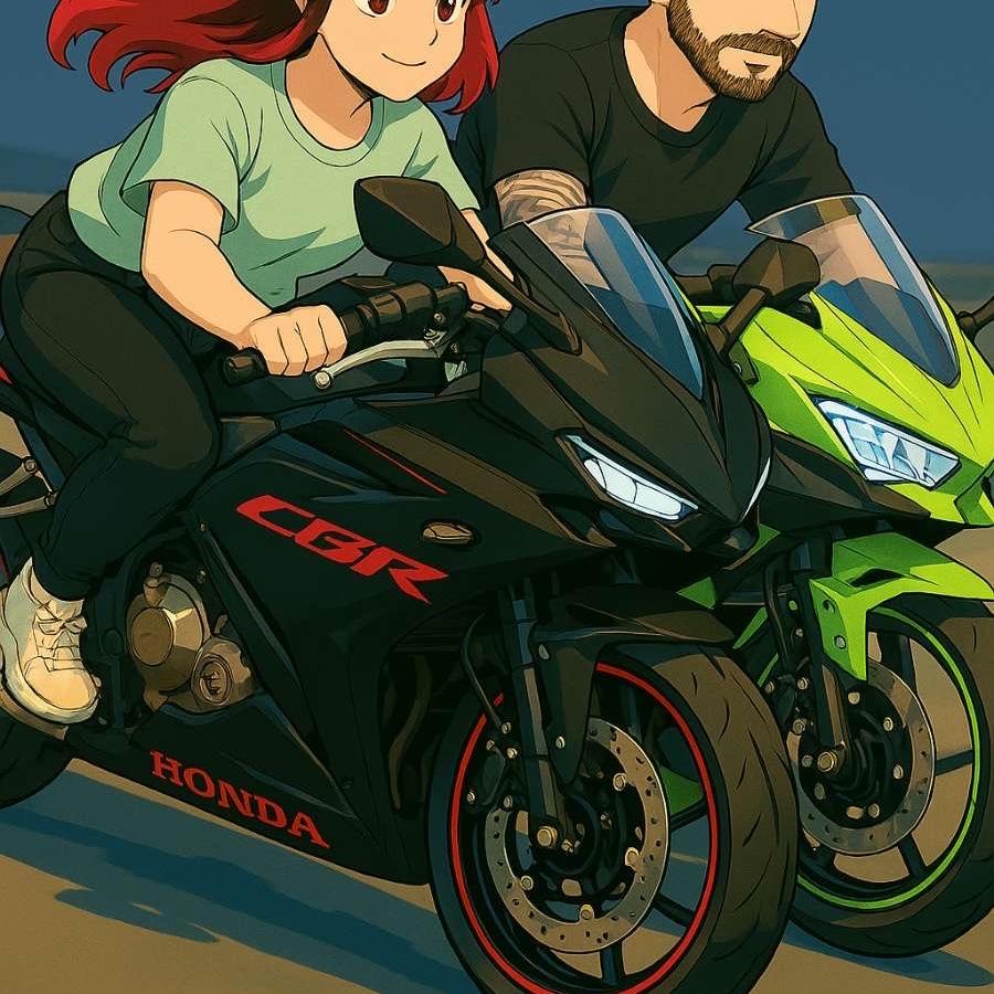 Anime style riding together. 💚