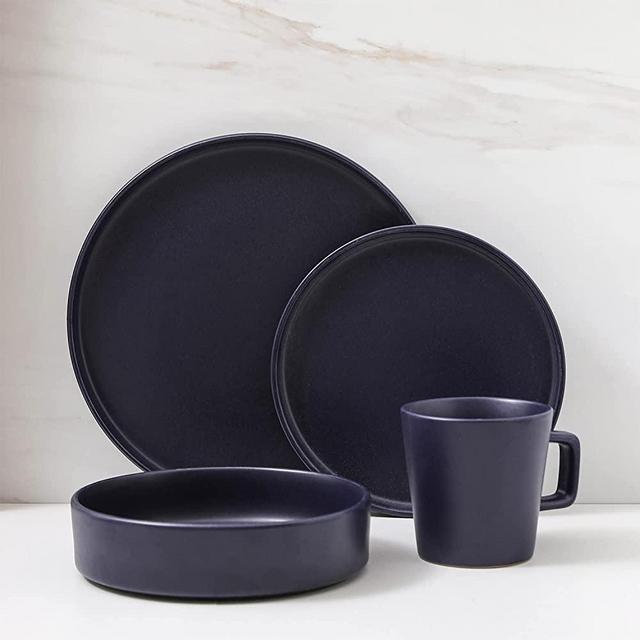 Stone Lain Cleo Stoneware 16-Piece Dinnerware Set, Dark Blue