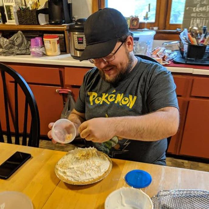 Sebastian has come along with his cooking skills... Here is him helping me make pie for Momma Maxey :)