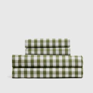 Classic Organic Percale Gingham Sheet Set, Full size, Olive color