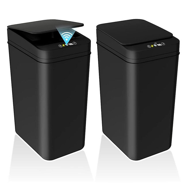 jinligogo 2Pack Bathroom Small Trash Can with Lid Touchless Automatic Garbage Can, 2.2 Gallon Slim Waterproof Motion Sensor Smart Trash Bin for Bedroom, Office, Living Room (Black)
