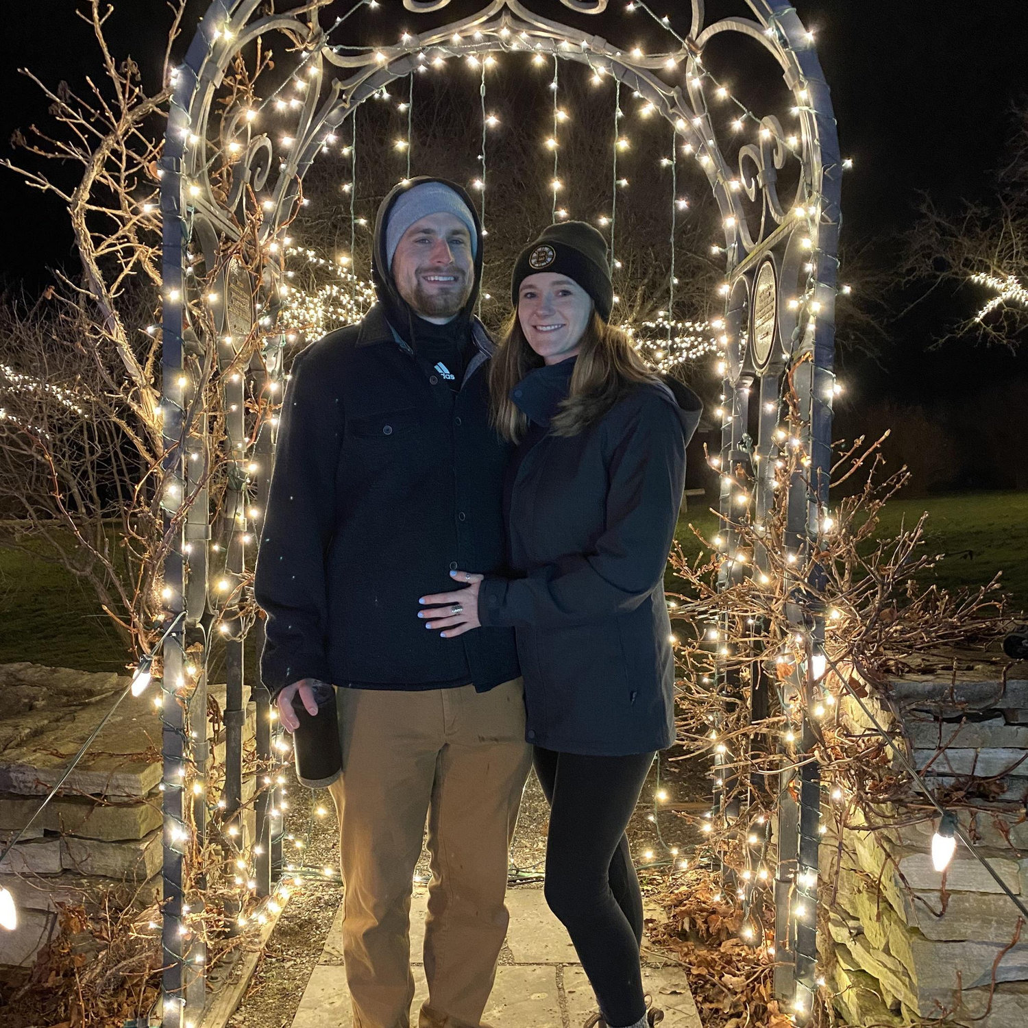 Our first photo as a couple. Shelburne Lights!