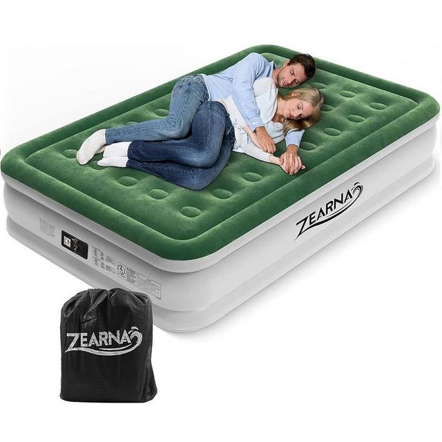 Zearna Air Mattress Queen with Built in Pump - Upgraded Blow Up Bed, 2 Mins Quick Self Inflatable with Double Air Chamber, 18"/650lbs Max, All Night No Lost Air, for Camping,Home,Portable Travel