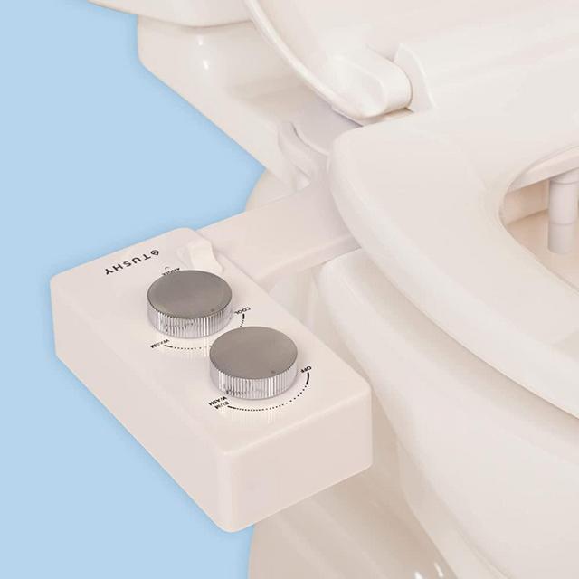 Tushy 3.0 Warm Water Spa Bidet Attachment | Self Cleaning Fresh Water Sprayer +Adjustable Pressure Nozzle, Angle Control, (Adjustable Cool to Warm Water Temperature Option), (Biscuit/Platinum)
