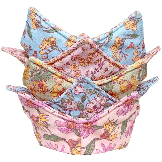 CIPIMEY Cotton Microwave Bowl Cozy Holders, Microwave Safe Hot bowl Holders, bowl Snuggies, Soup Bowl Cozy (Vintage Flowers)