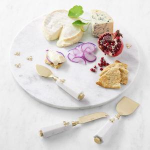 Williams Sonoma Marble Honeycomb Round Cheese Board with Honeycomb Cheese Knives