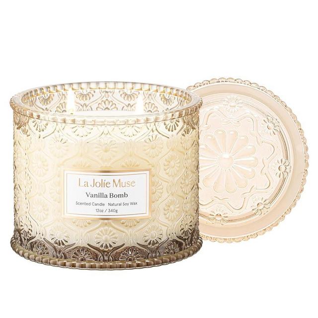 LA JOLIE MUSE Vanilla Candle, Scented Candles for Home, Large 2-Wick Soy Candles, Candle Gifts for Women & Men, Luxury Jar Candles, 60 Hours Long Burning, Vanilla Bomb, 12oz