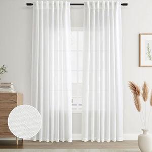 Joywell Natural White Back Tab Rod Pocket Linen Curtains 84 Inches Long 2 Panels for Living Room Bedroom Neutral Boho Farmhouse Rustic Light Filtering Semi Sheer Curtains Window Treatment 52x84