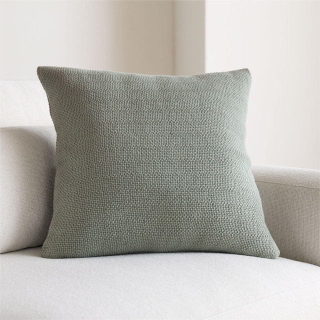 Organic Cotton Basketweave 20"x20" Shadow Sage Green Throw Pillow with Feather Insert