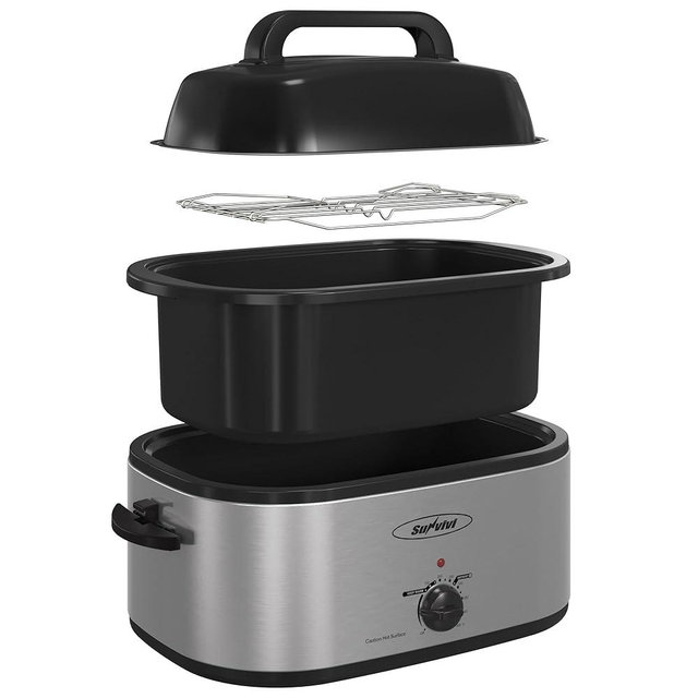 Sunvivi 28 Quart Electric Roaster Oven Turkey Roaster with Lid Electric Roasters with Removable Pan Large Roaster,Visible & Self-basting Lid, Fast Heating & Thaw/warming Setting,Silver