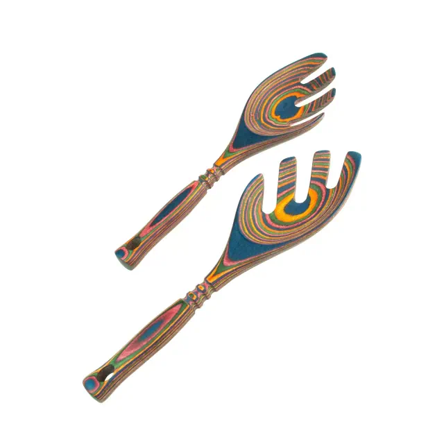 Island Bamboo Pakkawood 9-Inch Salad Leafs, Rainbow