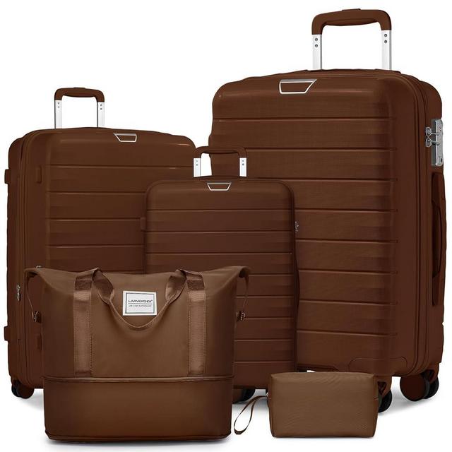 LARVENDER Luggage Sets 5 Piece with Duffel Bag Expandable(Only 28 inch) Hardside PP carry on luggage with 360° Spinner Wheels TSA Lock for Men Women, Maple