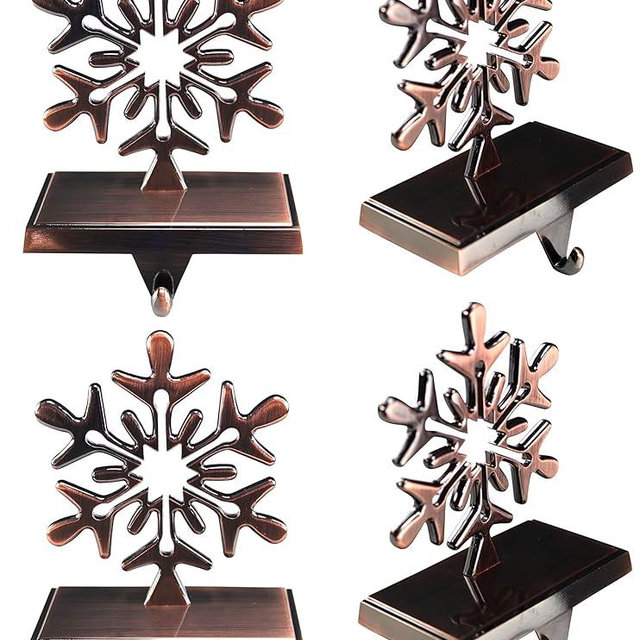 Iconikal Snowflake Stocking Hanger Holder, Oil-Rubbed Bronze, 4-Pack