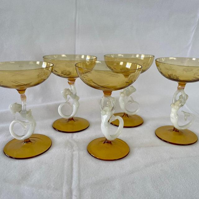 Austrian 1920’s Bimini Mermaid Aperitif Glasses, Hand Blown