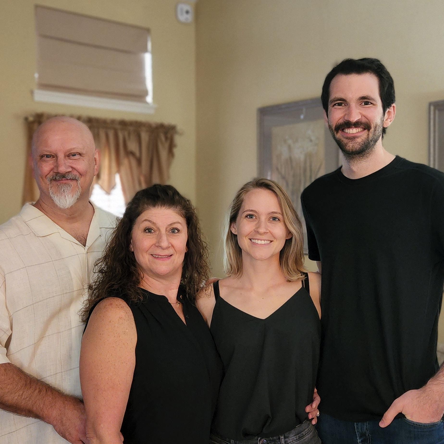 With Bob and Karen Mitchell, Allen, TX 2022. Bob is Kelsey's step dad, and Karen is Kelsey's mom.
