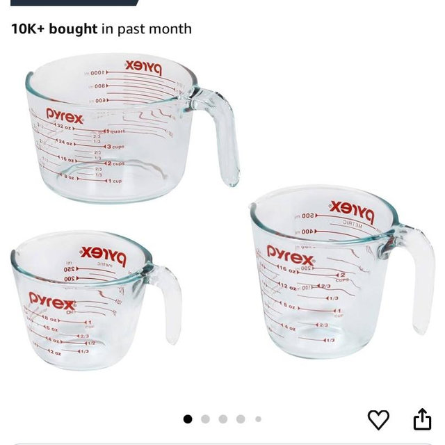 Pyrex Essentials (3-Pack) Glass Measuring Cups Set, (1, 2 & 4 Cup) Measuring Cups For Prepping, Baking and Cooking, Preheated Oven, Dishwasher, Freezer, and Microwave Safe