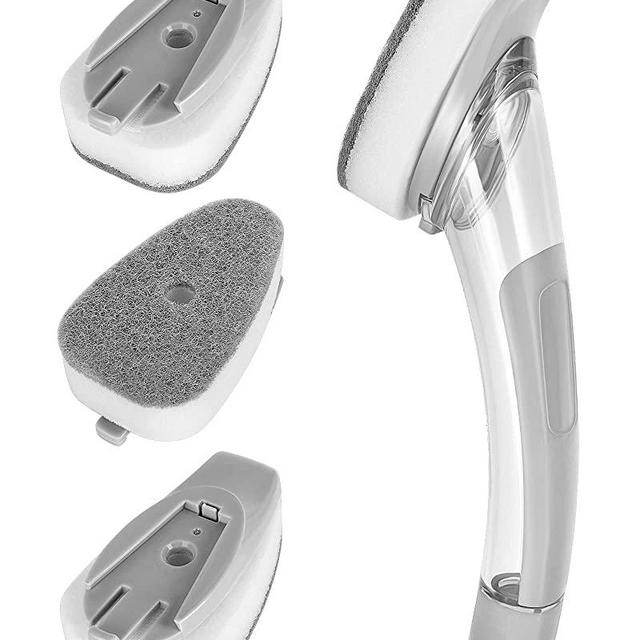 YeuDeuy Dishwand, Non-Scratch Brush Scrubber with Soap Dispenser for Cleaning Dishes, Pan, Kitchen, Bathroom, and Household, 1 Dishwand and 3 Refills