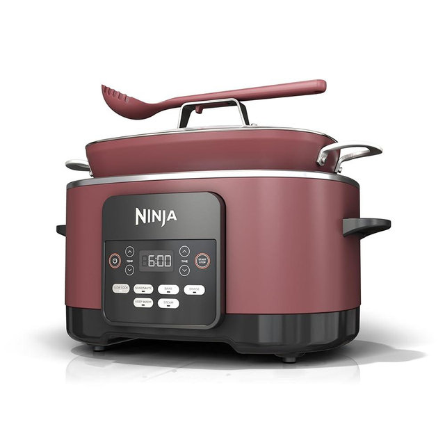Ninja Foodi PossibleCooker PRO 8.5Qt Multicooker 8 in 1 Slow Cooker, Dutch Oven, Steam Bake Roast Sear Sauté Bread Maker Warmer, Glass Lid, Integrated Spoon, Nonstick (Cherry)