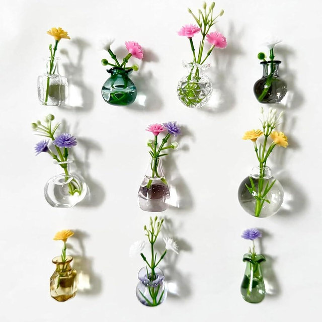 20pcs Cute Mini Vase Magnets for Fridge, Tiny Magnetic Flower Glass Vases Refrigerator Accessories, Funny Aesthetic Plant Pot Magnets for Locker Office Kitchen Decoration (10pcs)