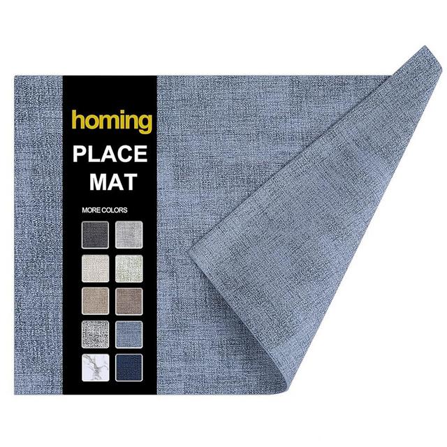homing Faux Leather Heat Resistant Placemats Set of 6, Waterproof Wipeable Dining PU Place Mats for Indoor & Outdoor, Easy to Clean - Denim Blue