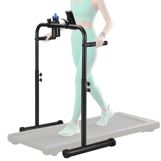 Leinuosen 24.4 Inch Walking Pad Handle Bar Only with Cup and Phone Holder Stainless Steel Adjustable Treadmill Handrail Handlebar Increase Height from 38.58 to 47.24 Inch, Walking Pad Accessories